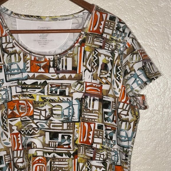 Zenergy By Chico’s Size 3 (US XL 16) Multicolor Abstract Crew Short-sleeve Top - Picture 6 of 14